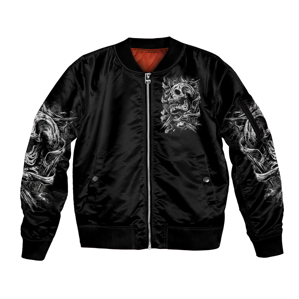 Three Skull Sleeve Zip Bomber Jacket Stuck Between Idk Idc And Idgaf - Wonder Print Shop