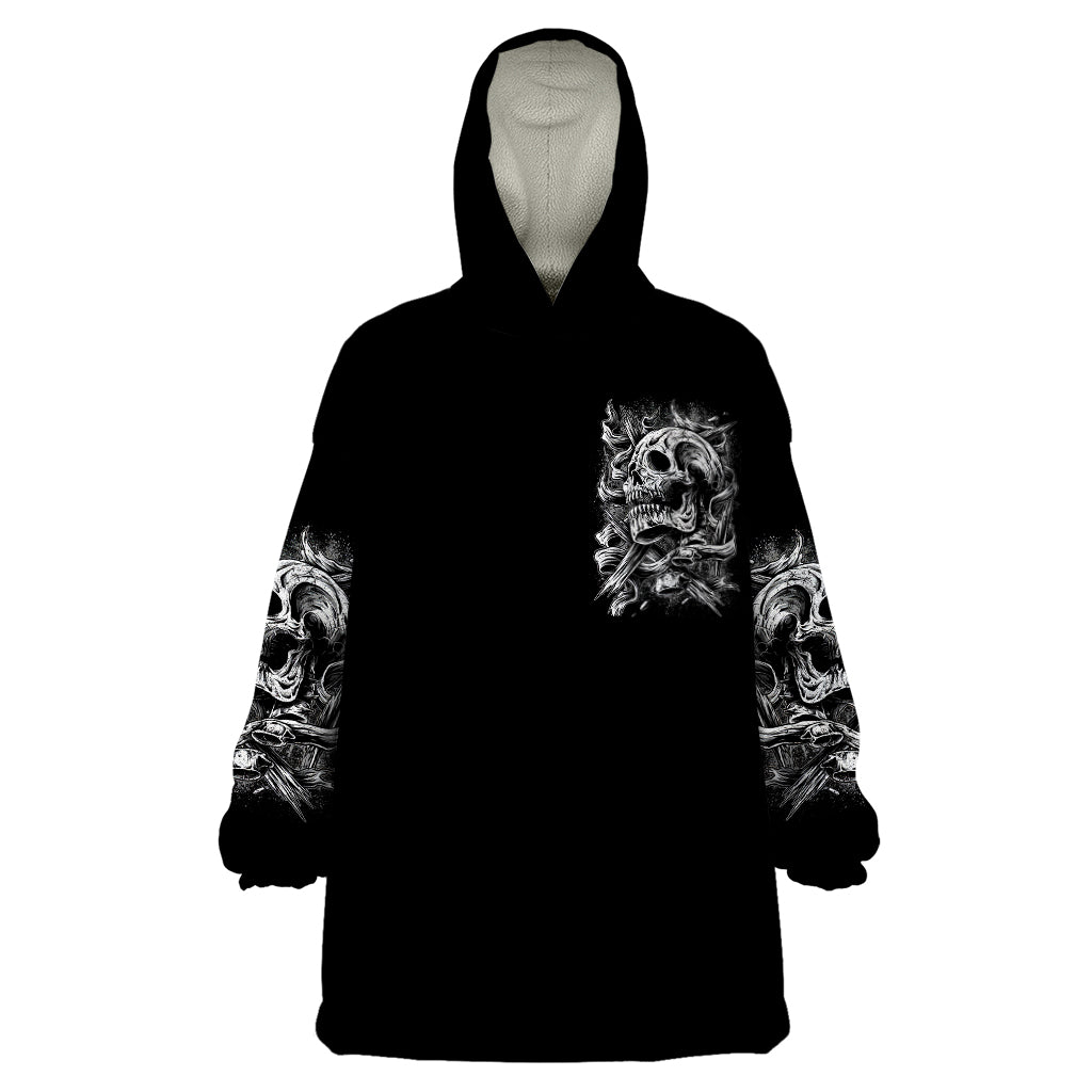 Three Skull Wearable Blanket Hoodie Stuck Between Idk Idc And Idgaf - Wonder Print Shop