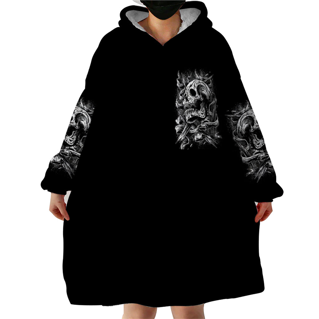 Three Skull Wearable Blanket Hoodie Stuck Between Idk Idc And Idgaf - Wonder Print Shop
