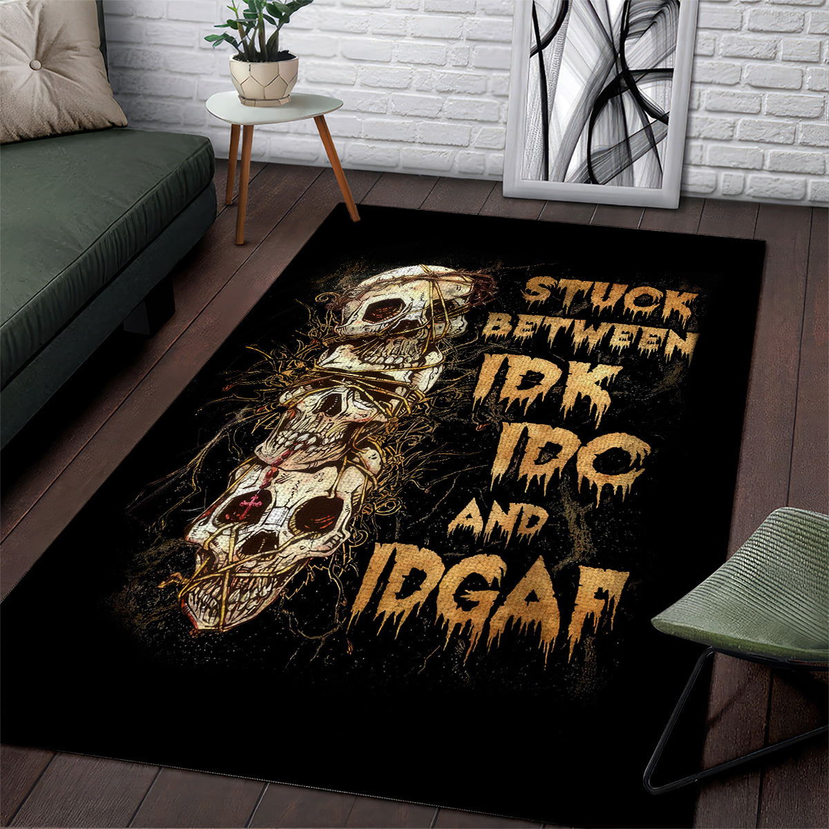 Wire Skull Area Rug Stuck Between Idk Idc And Idgaf - Wonder Print Shop