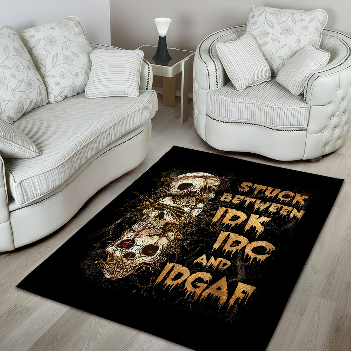 Wire Skull Area Rug Stuck Between Idk Idc And Idgaf - Wonder Print Shop