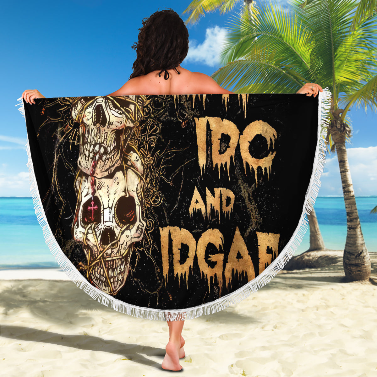 Wire Skull Beach Blanket Stuck Between Idk Idc And Idgaf - Wonder Print Shop