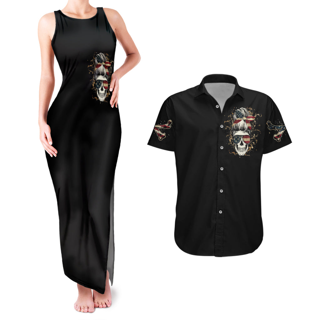 Wire Skull Couples Matching Tank Maxi Dress and Hawaiian Shirt Stuck Between Idk Idc And Idgaf - Wonder Print Shop