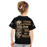 Wire Skull Kid T Shirt Stuck Between Idk Idc And Idgaf - Wonder Print Shop