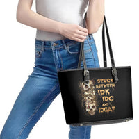 Wire Skull Leather Tote Bag Stuck Between Idk Idc And Idgaf - Wonder Print Shop
