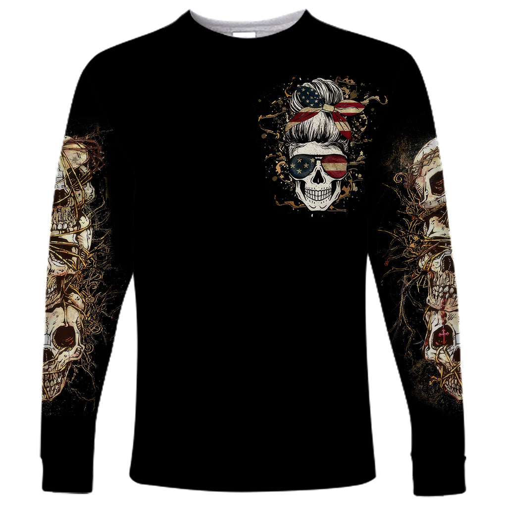 Wire Skull Long Sleeve Shirt Stuck Between Idk Idc And Idgaf - Wonder Print Shop