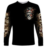 Wire Skull Long Sleeve Shirt Stuck Between Idk Idc And Idgaf - Wonder Print Shop