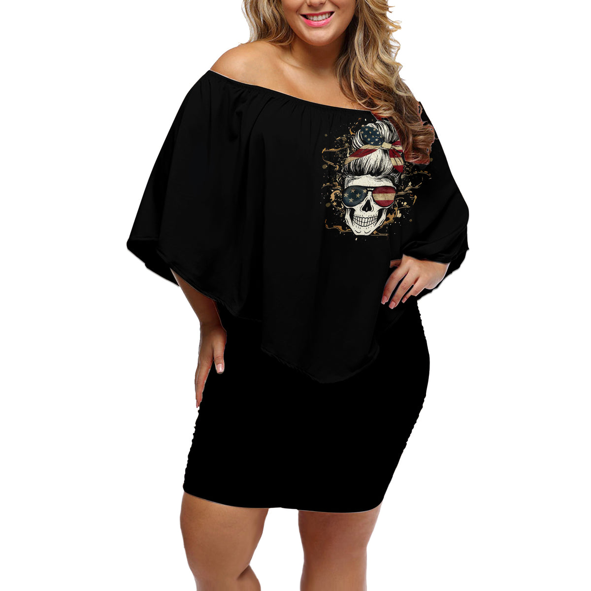 Wire Skull Off Shoulder Short Dress Stuck Between Idk Idc And Idgaf - Wonder Print Shop