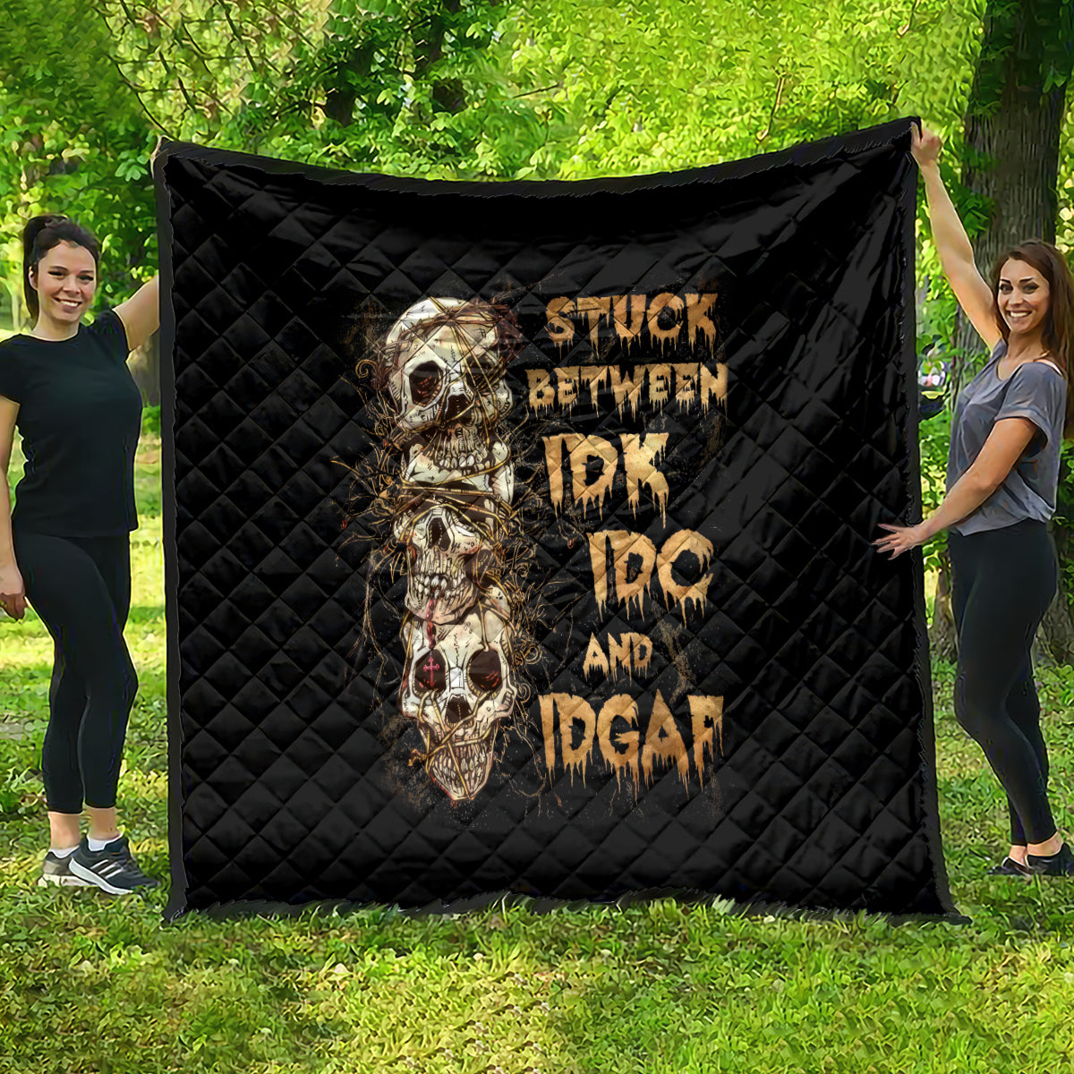 Wire Skull Quilt Stuck Between Idk Idc And Idgaf - Wonder Print Shop