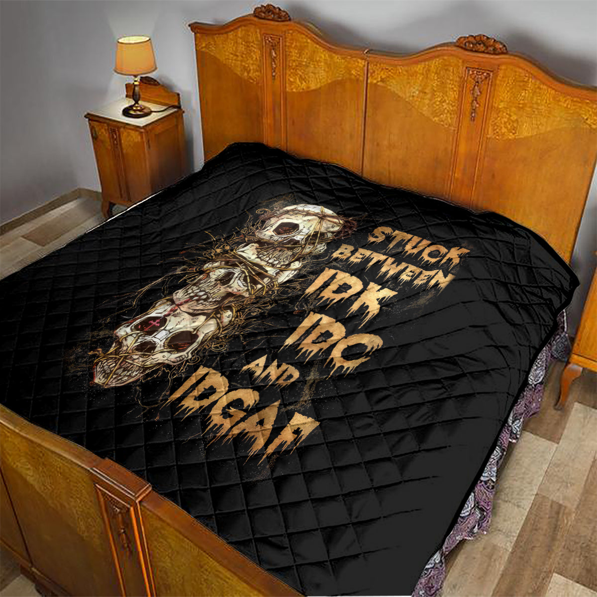 Wire Skull Quilt Stuck Between Idk Idc And Idgaf - Wonder Print Shop