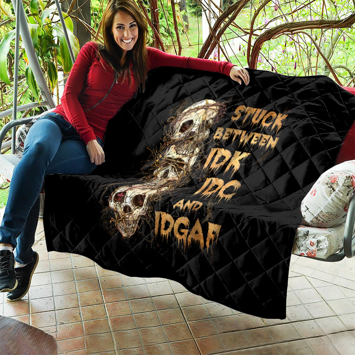 Wire Skull Quilt Stuck Between Idk Idc And Idgaf - Wonder Print Shop