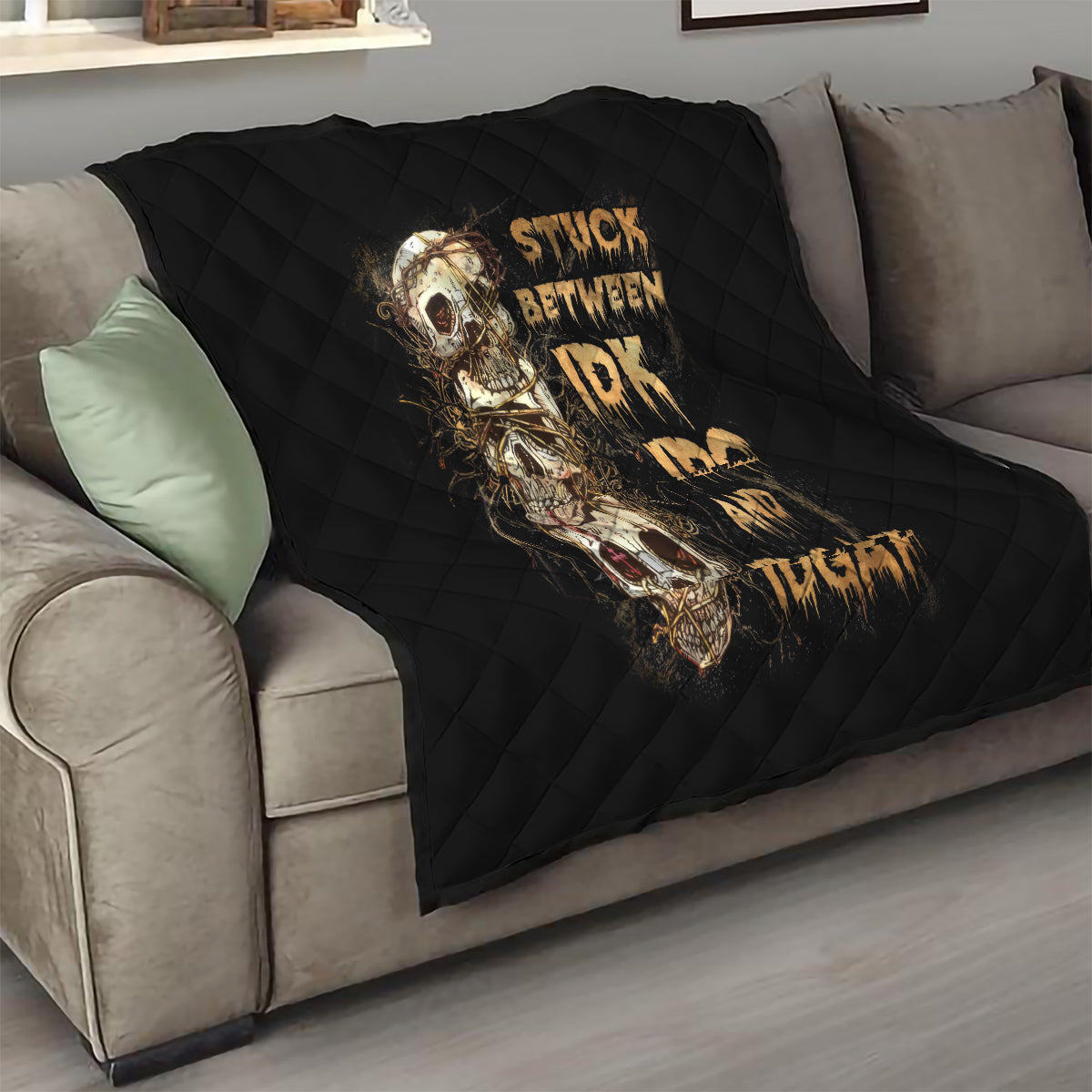 Wire Skull Quilt Stuck Between Idk Idc And Idgaf - Wonder Print Shop