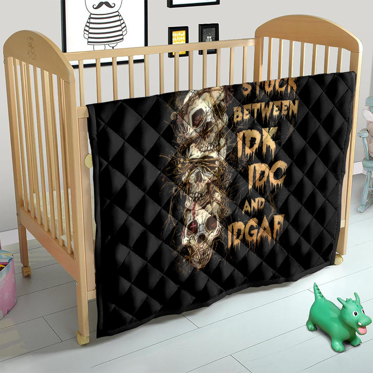 Wire Skull Quilt Stuck Between Idk Idc And Idgaf - Wonder Print Shop