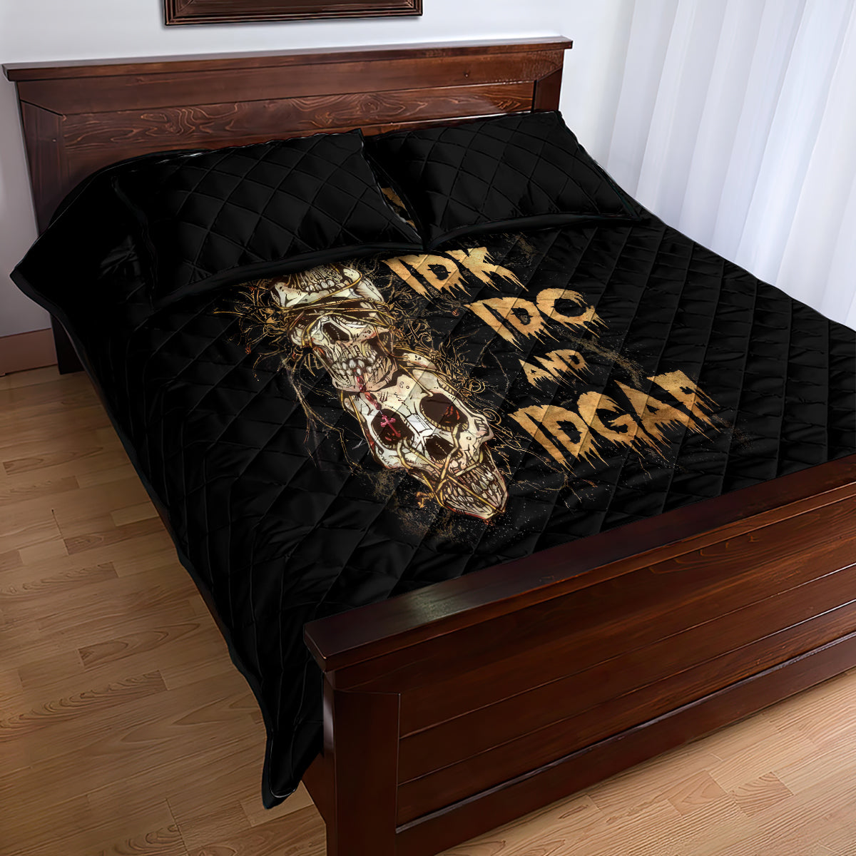 Wire Skull Quilt Bed Set Stuck Between Idk Idc And Idgaf - Wonder Print Shop