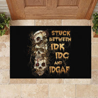 Wire Skull Rubber Doormat Stuck Between Idk Idc And Idgaf - Wonder Print Shop