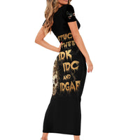 Wire Skull Short Sleeve Bodycon Dress Stuck Between Idk Idc And Idgaf - Wonder Print Shop