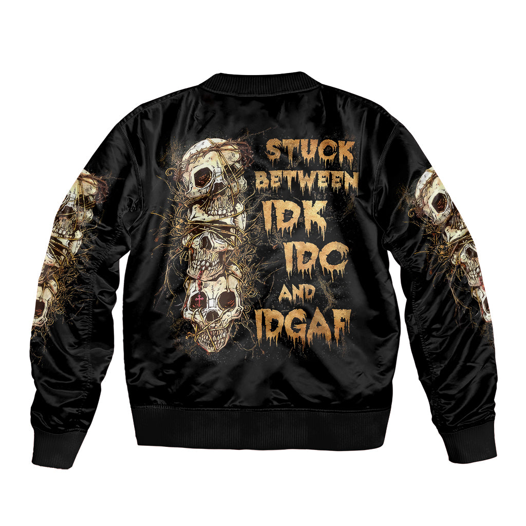 Wire Skull Sleeve Zip Bomber Jacket Stuck Between Idk Idc And Idgaf - Wonder Print Shop