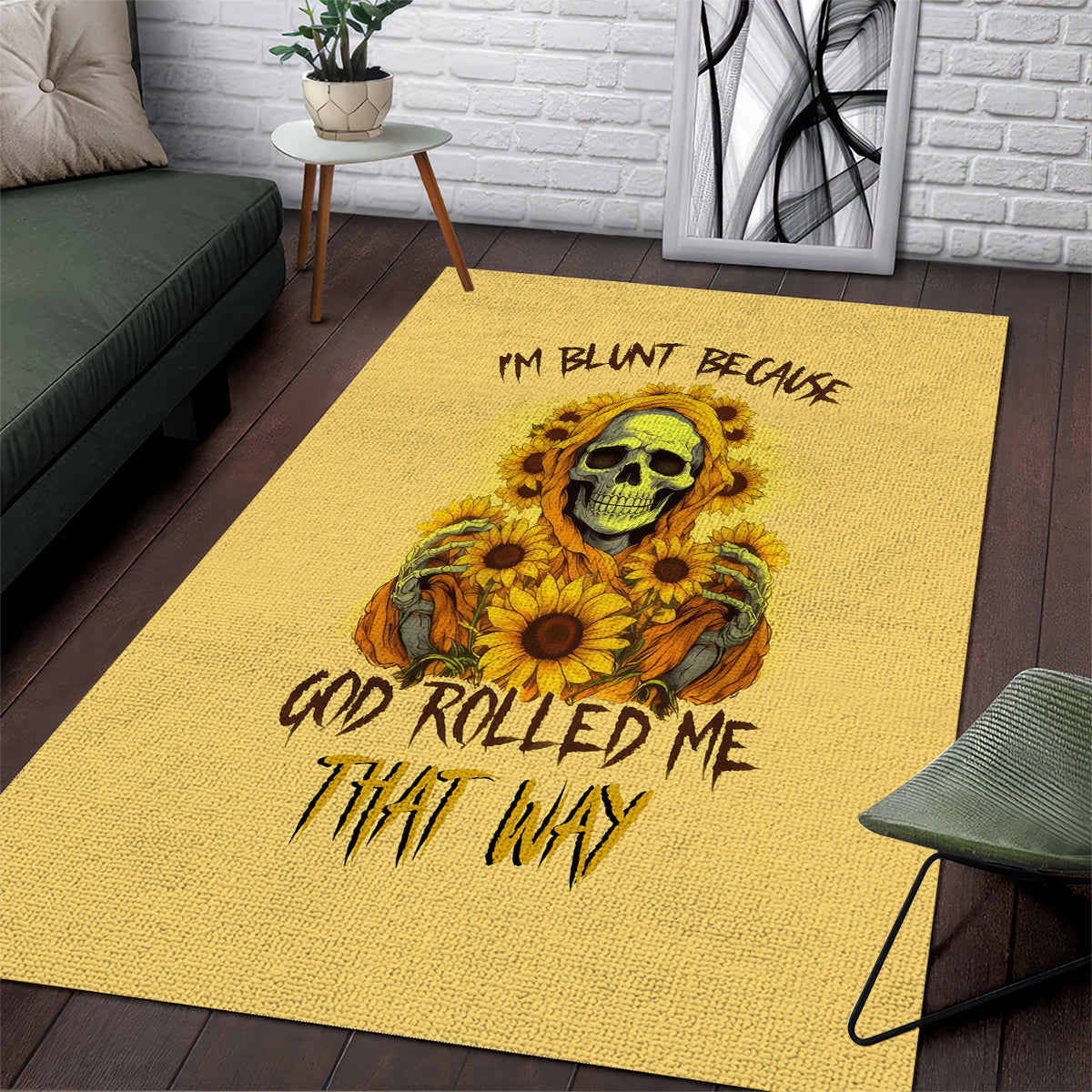 Sunflower Skull Area Rug I'm Blunt Because God Rolled Me That Way - Wonder Print Shop