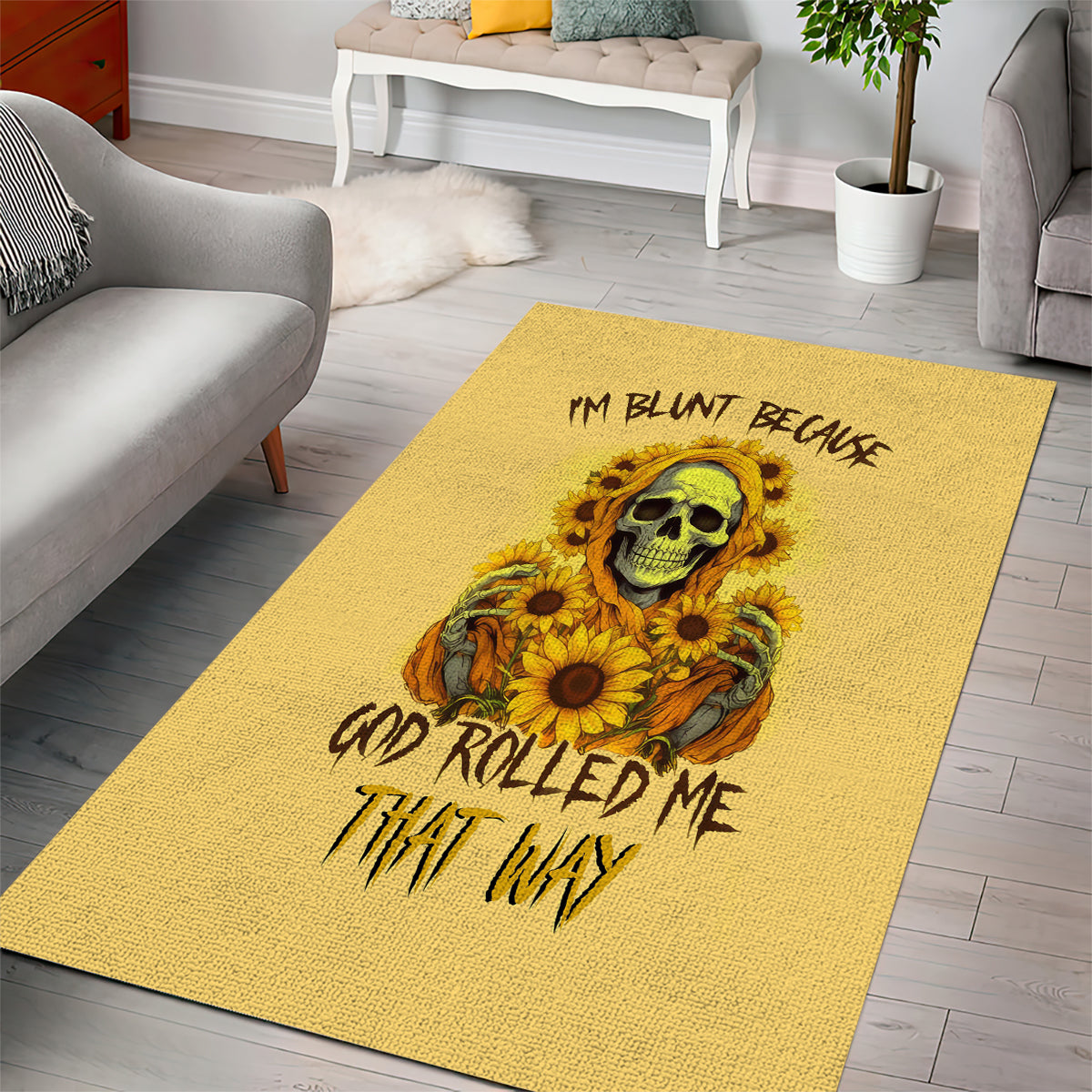 Sunflower Skull Area Rug I'm Blunt Because God Rolled Me That Way - Wonder Print Shop