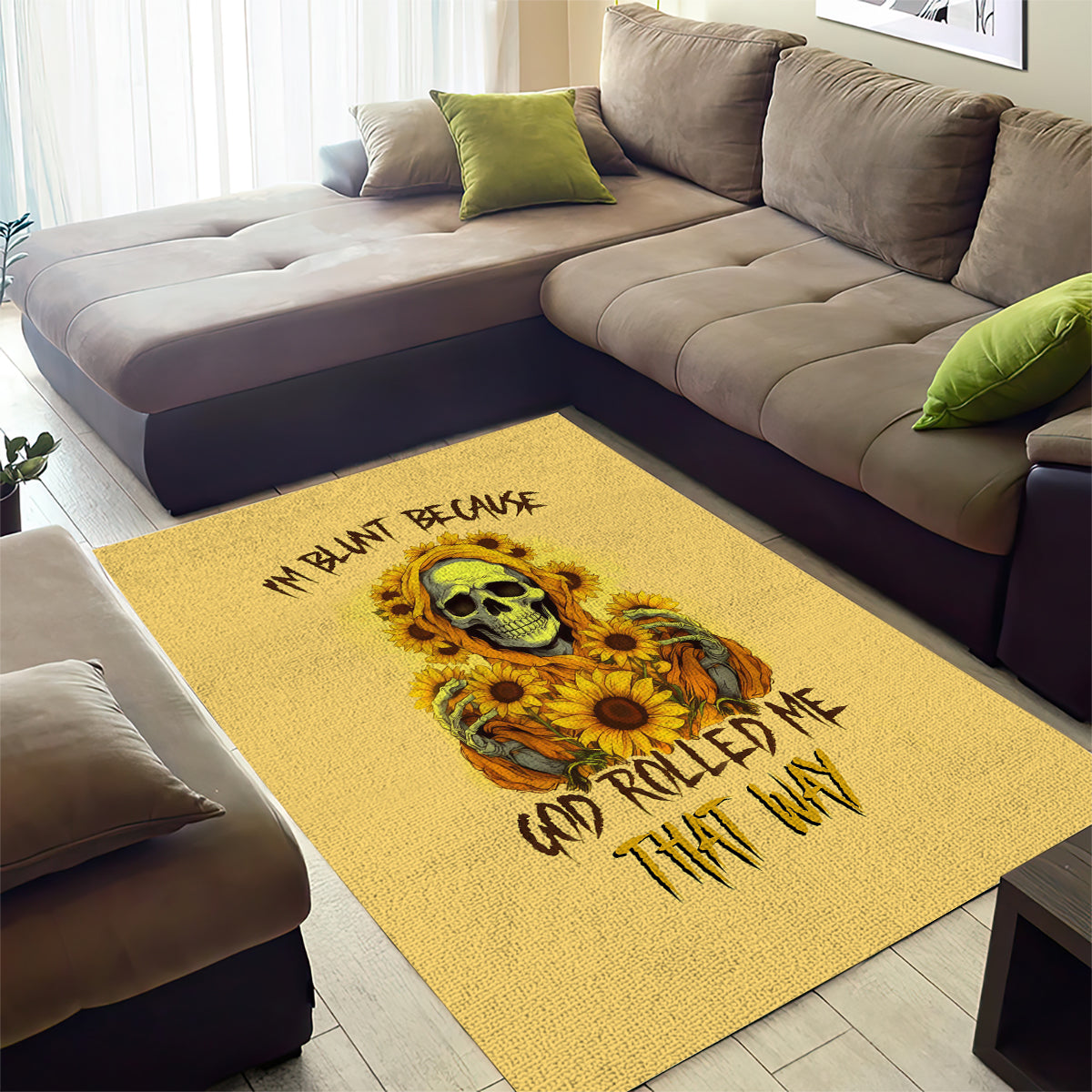 Sunflower Skull Area Rug I'm Blunt Because God Rolled Me That Way - Wonder Print Shop