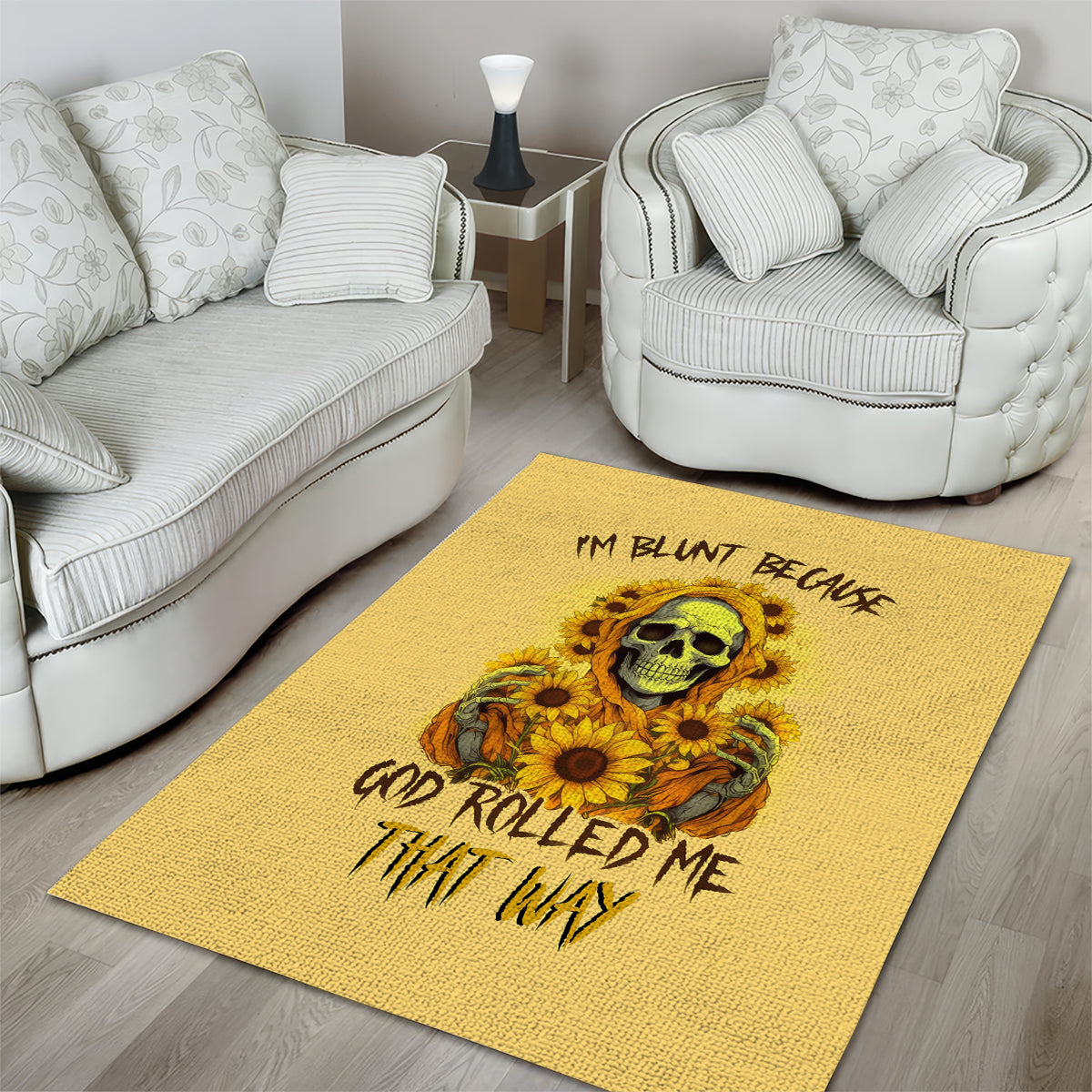 Sunflower Skull Area Rug I'm Blunt Because God Rolled Me That Way - Wonder Print Shop