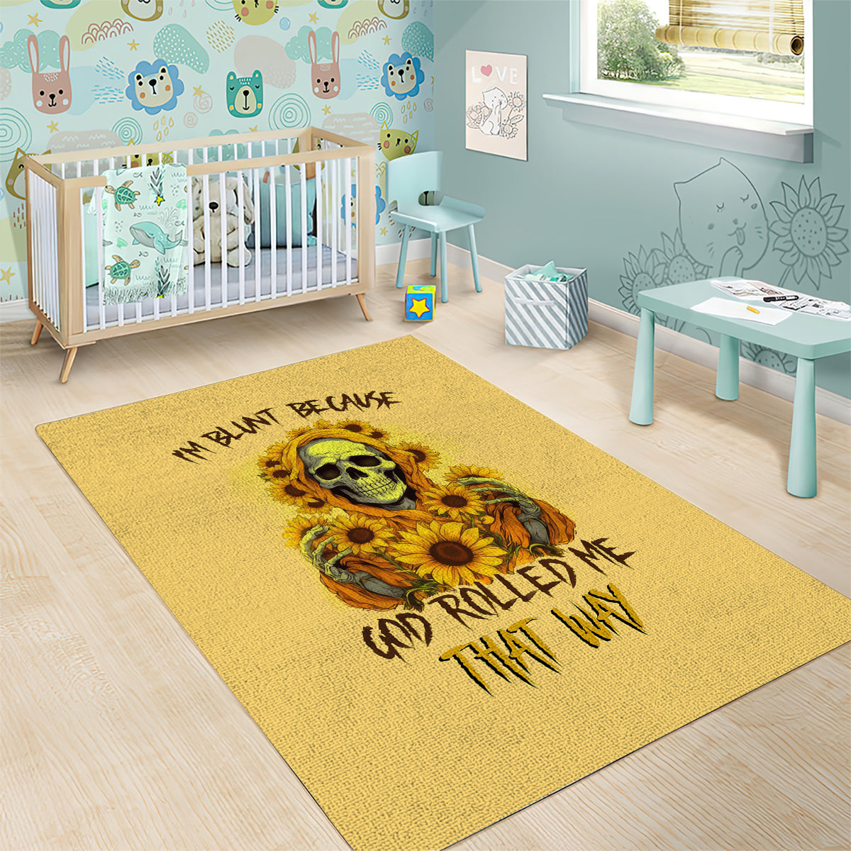 Sunflower Skull Area Rug I'm Blunt Because God Rolled Me That Way - Wonder Print Shop