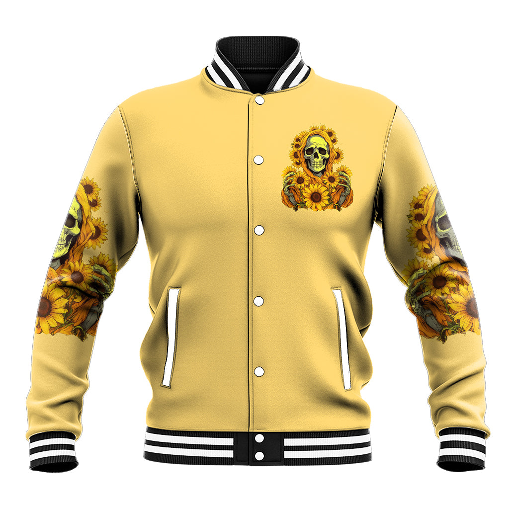 Sunflower Skull Baseball Jacket I'm Blunt Because God Rolled Me That Way - Wonder Print Shop