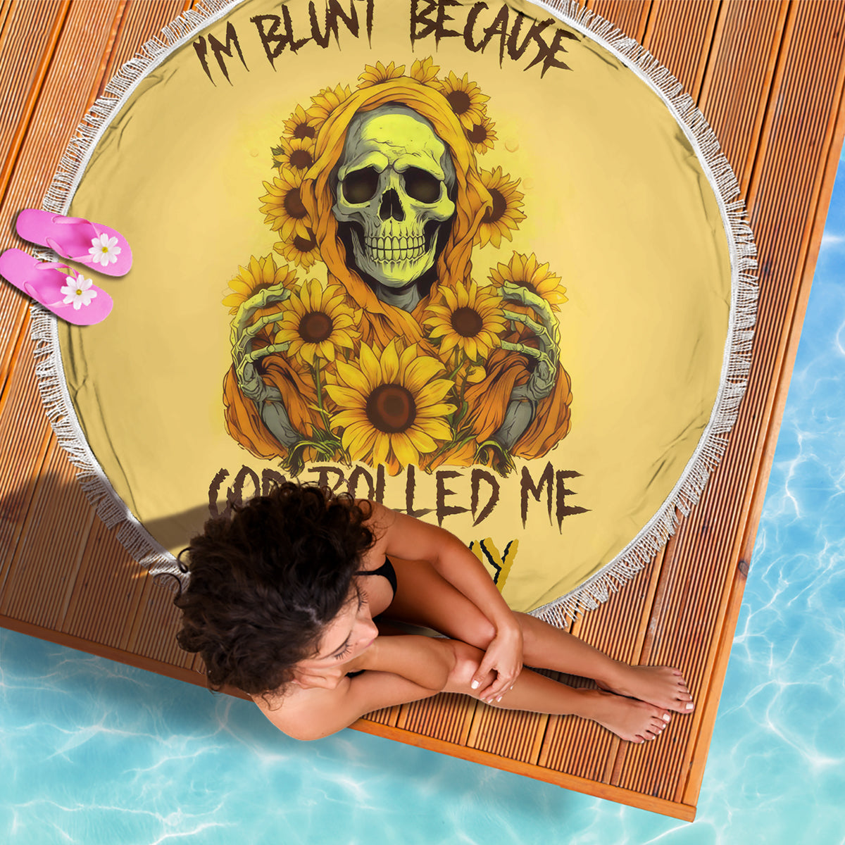 Sunflower Skull Beach Blanket I'm Blunt Because God Rolled Me That Way - Wonder Print Shop