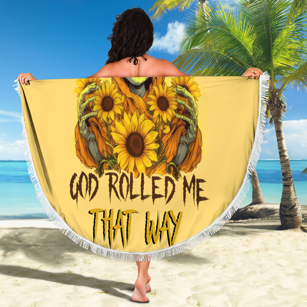 Sunflower Skull Beach Blanket I'm Blunt Because God Rolled Me That Way - Wonder Print Shop
