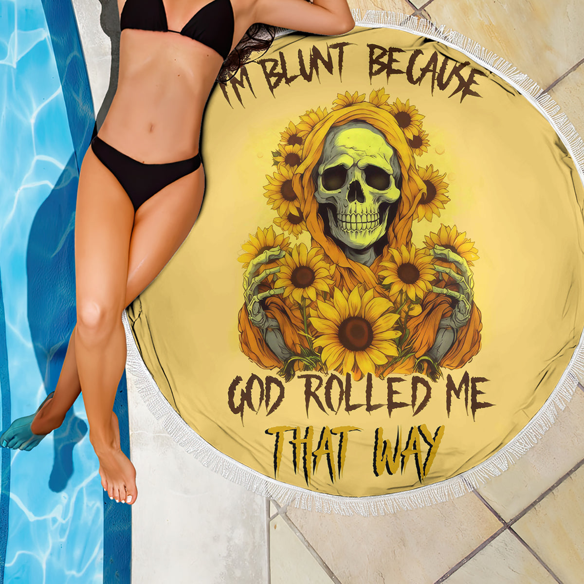 Sunflower Skull Beach Blanket I'm Blunt Because God Rolled Me That Way - Wonder Print Shop