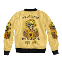 Sunflower Skull Bomber Jacket I'm Blunt Because God Rolled Me That Way - Wonder Print Shop