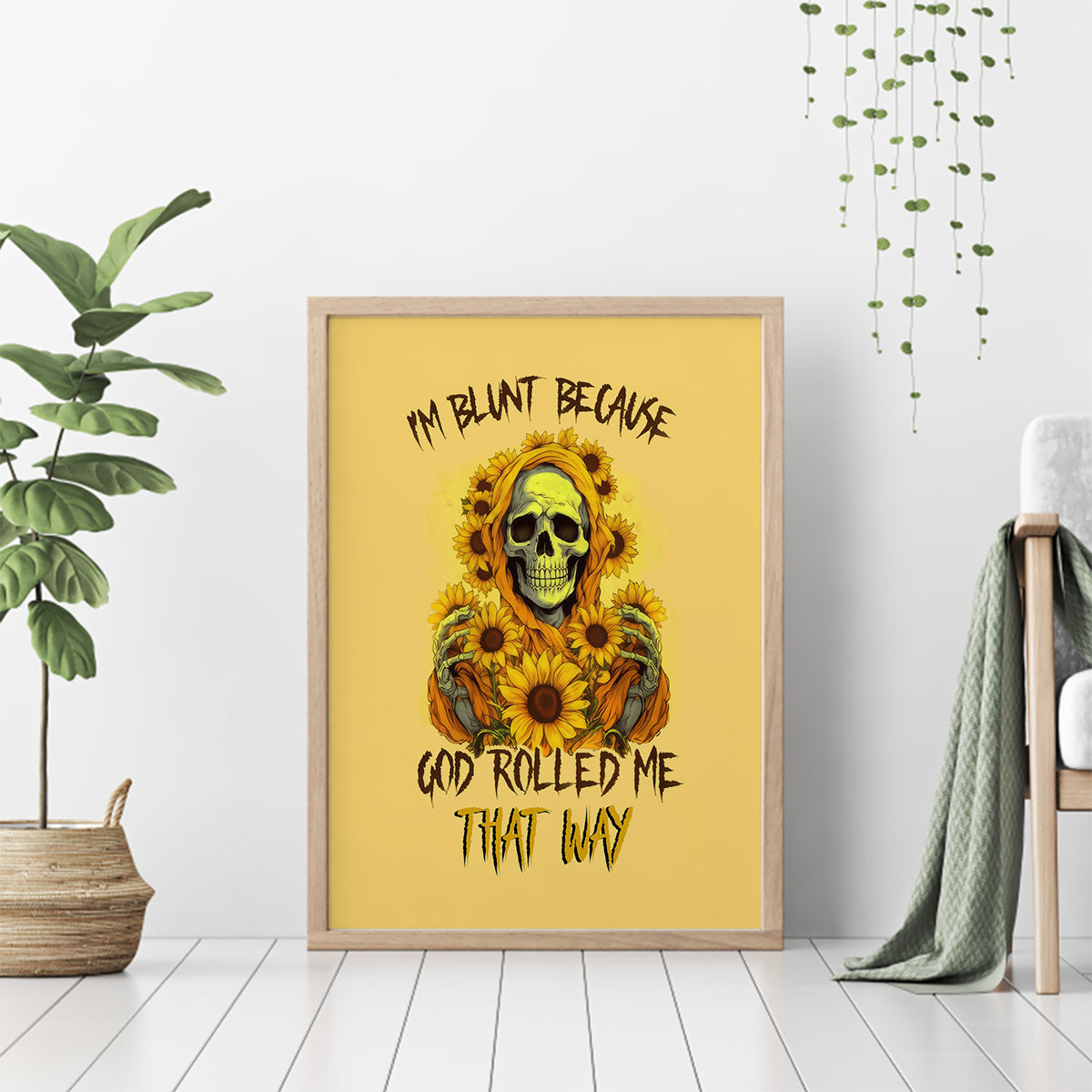 Sunflower Skull Canvas Wall Art I'm Blunt Because God Rolled Me That Way - Wonder Print Shop