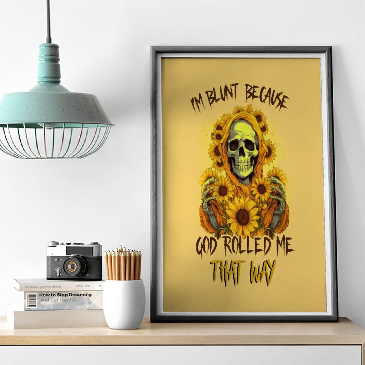 Sunflower Skull Canvas Wall Art I'm Blunt Because God Rolled Me That Way - Wonder Print Shop