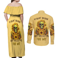 Sunflower Skull Couples Matching Off Shoulder Maxi Dress and Long Sleeve Button Shirts I'm Blunt Because God Rolled Me That Way - Wonder Print Shop