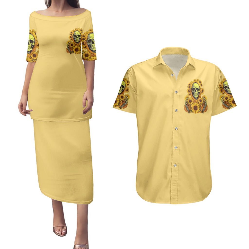 Sunflower Skull Couples Matching Puletasi Dress and Hawaiian Shirt I'm Blunt Because God Rolled Me That Way - Wonder Print Shop