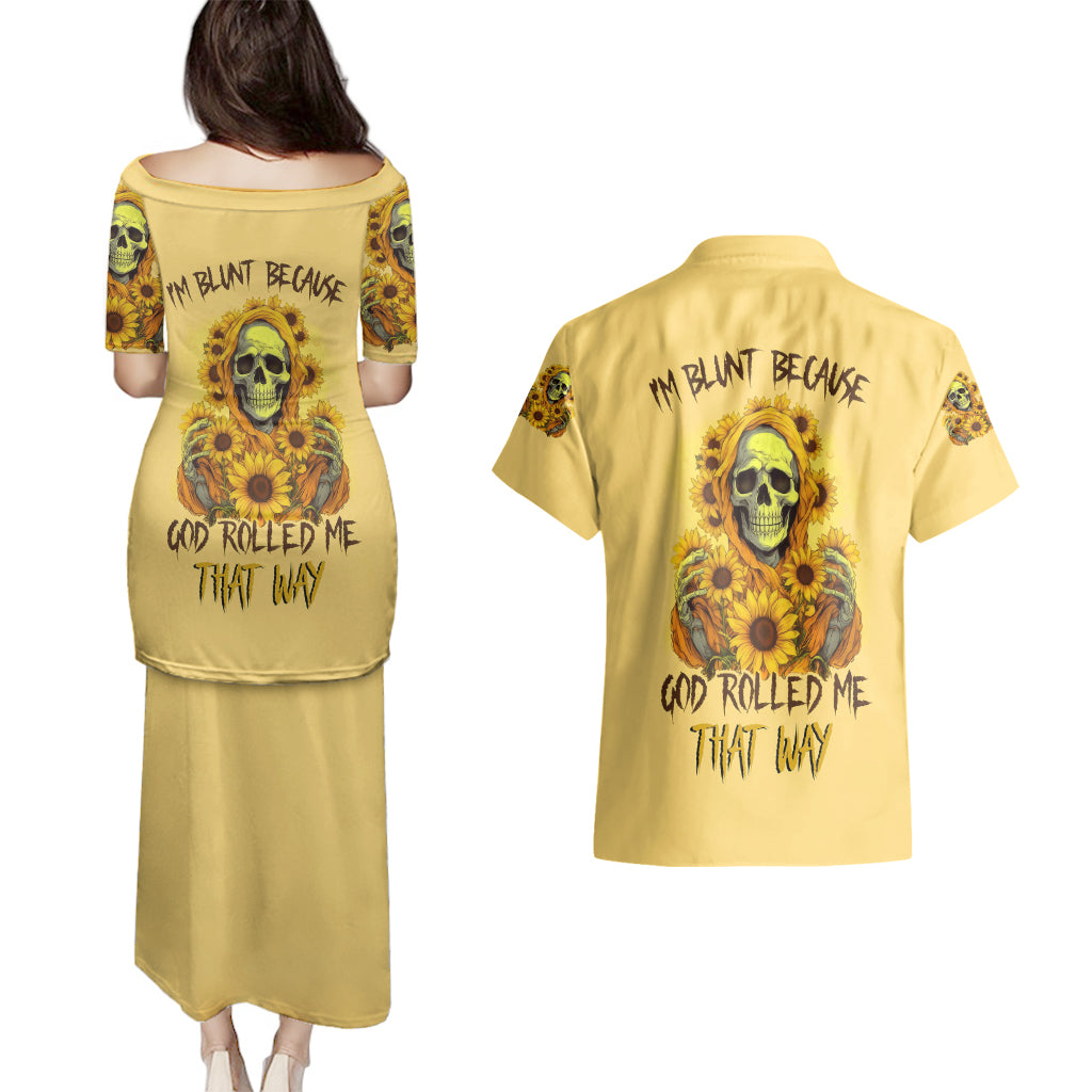 Sunflower Skull Couples Matching Puletasi Dress and Hawaiian Shirt I'm Blunt Because God Rolled Me That Way - Wonder Print Shop