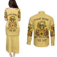 Sunflower Skull Couples Matching Puletasi Dress and Long Sleeve Button Shirts I'm Blunt Because God Rolled Me That Way - Wonder Print Shop