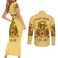 Sunflower Skull Couples Matching Short Sleeve Bodycon Dress and Long Sleeve Button Shirts I'm Blunt Because God Rolled Me That Way - Wonder Print Shop