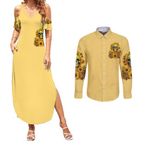 Sunflower Skull Couples Matching Summer Maxi Dress and Long Sleeve Button Shirts I'm Blunt Because God Rolled Me That Way - Wonder Print Shop