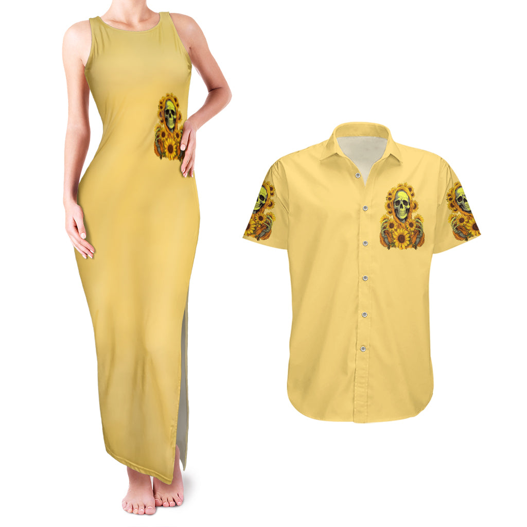 Sunflower Skull Couples Matching Tank Maxi Dress and Hawaiian Shirt I'm Blunt Because God Rolled Me That Way - Wonder Print Shop