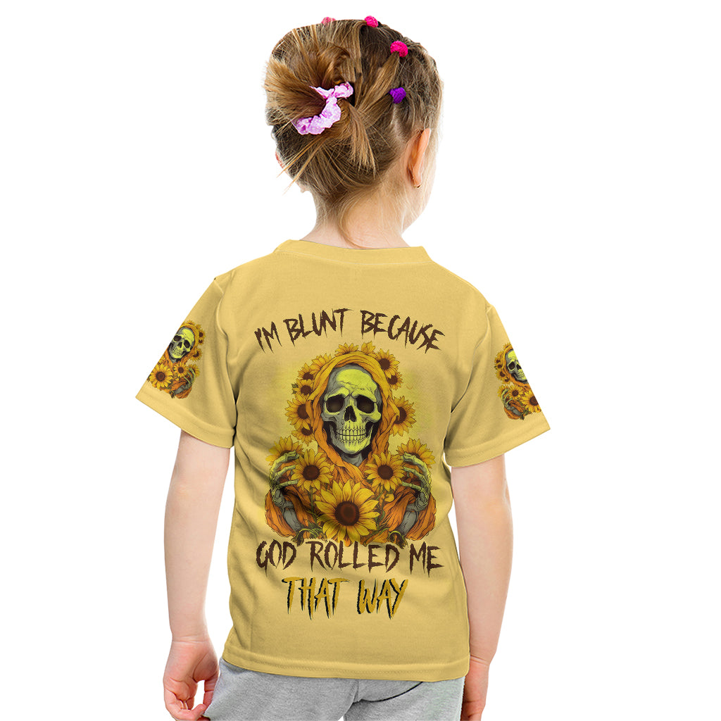 Sunflower Skull Kid T Shirt I'm Blunt Because God Rolled Me That Way - Wonder Print Shop