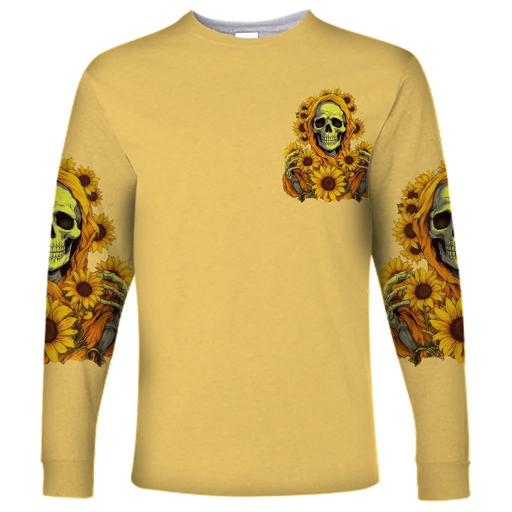 Sunflower Skull Long Sleeve Shirt I'm Blunt Because God Rolled Me That Way - Wonder Print Shop
