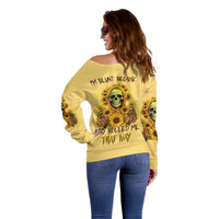 Sunflower Skull Off Shoulder Sweater I'm Blunt Because God Rolled Me That Way - Wonder Print Shop