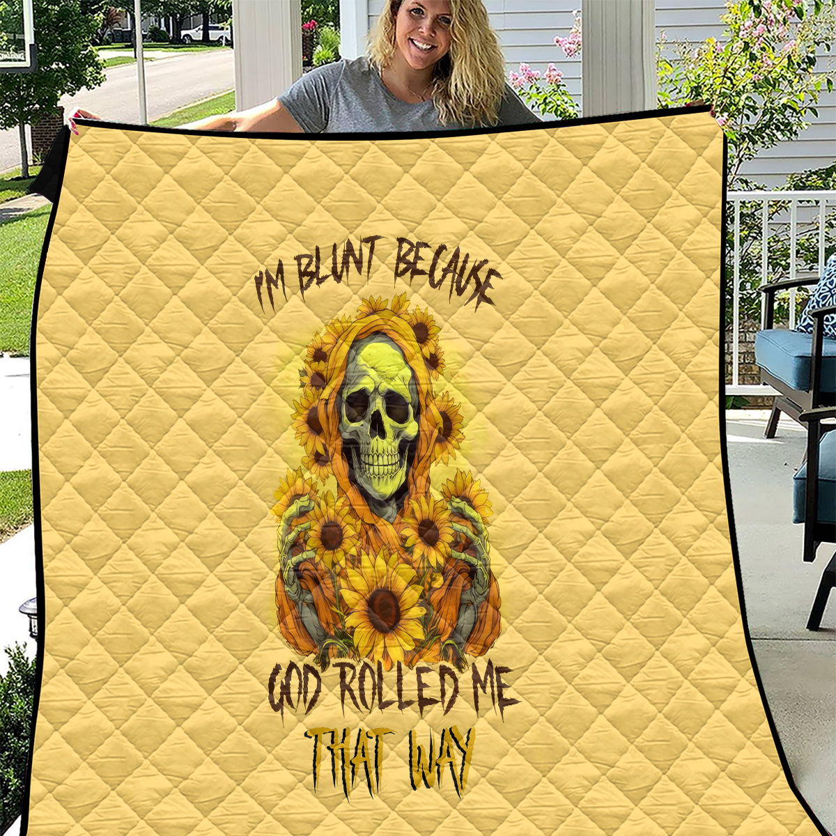 Sunflower Skull Quilt I'm Blunt Because God Rolled Me That Way - Wonder Print Shop