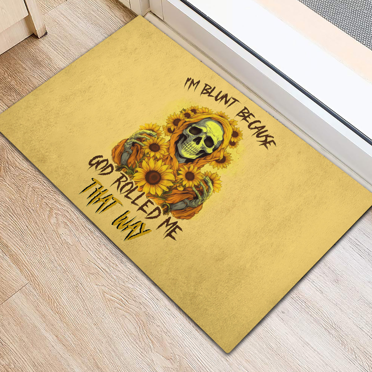 Sunflower Skull Rubber Doormat I'm Blunt Because God Rolled Me That Way - Wonder Print Shop
