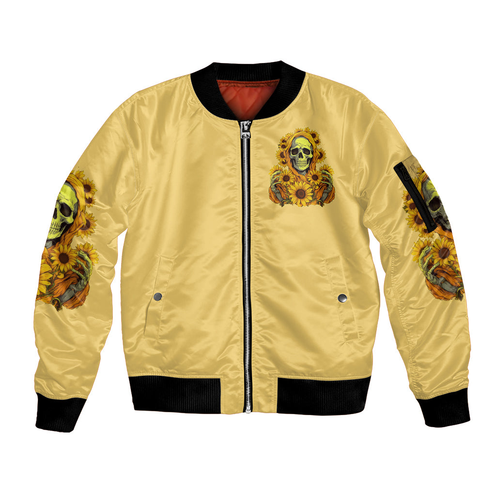 Sunflower Skull Sleeve Zip Bomber Jacket I'm Blunt Because God Rolled Me That Way - Wonder Print Shop
