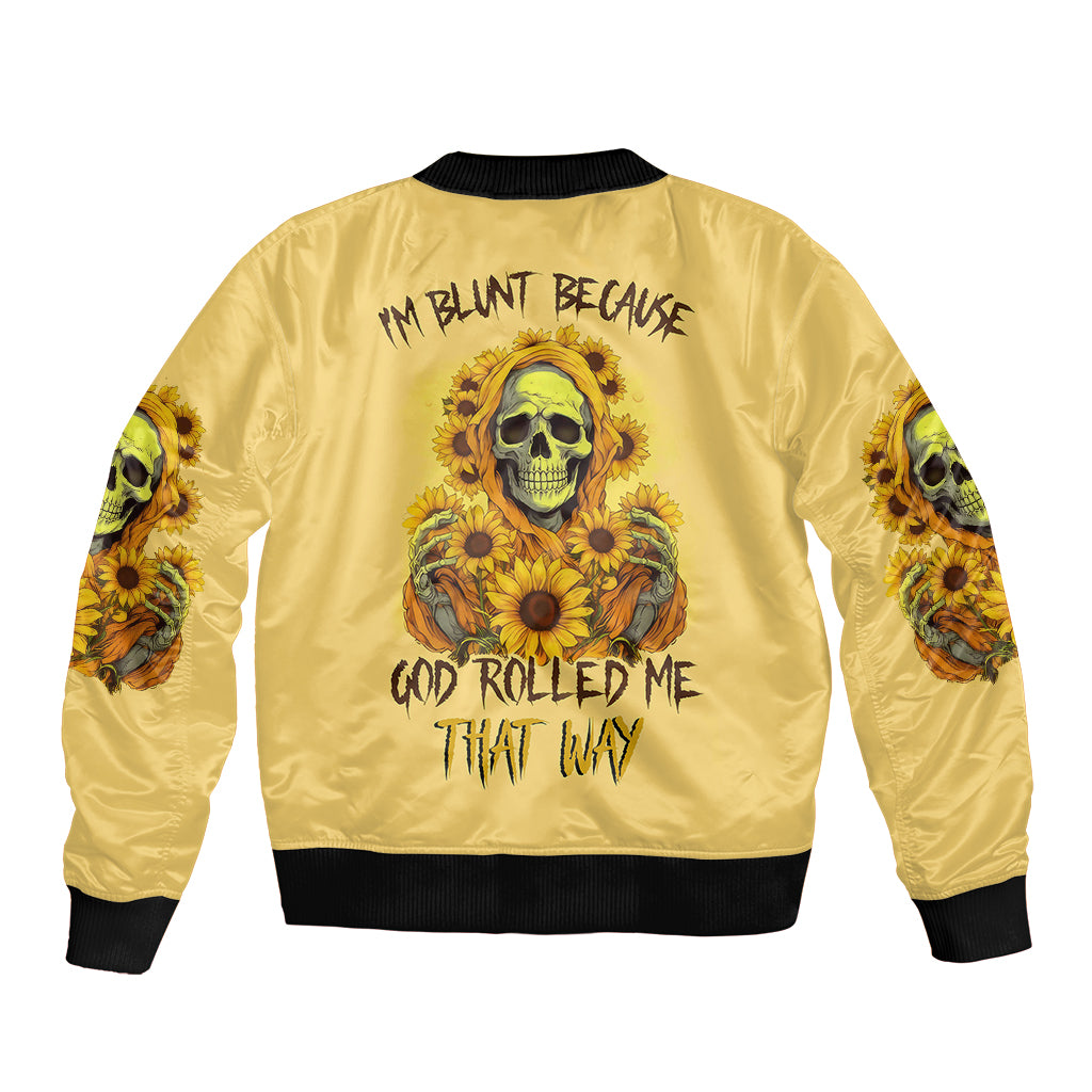 Sunflower Skull Sleeve Zip Bomber Jacket I'm Blunt Because God Rolled Me That Way - Wonder Print Shop