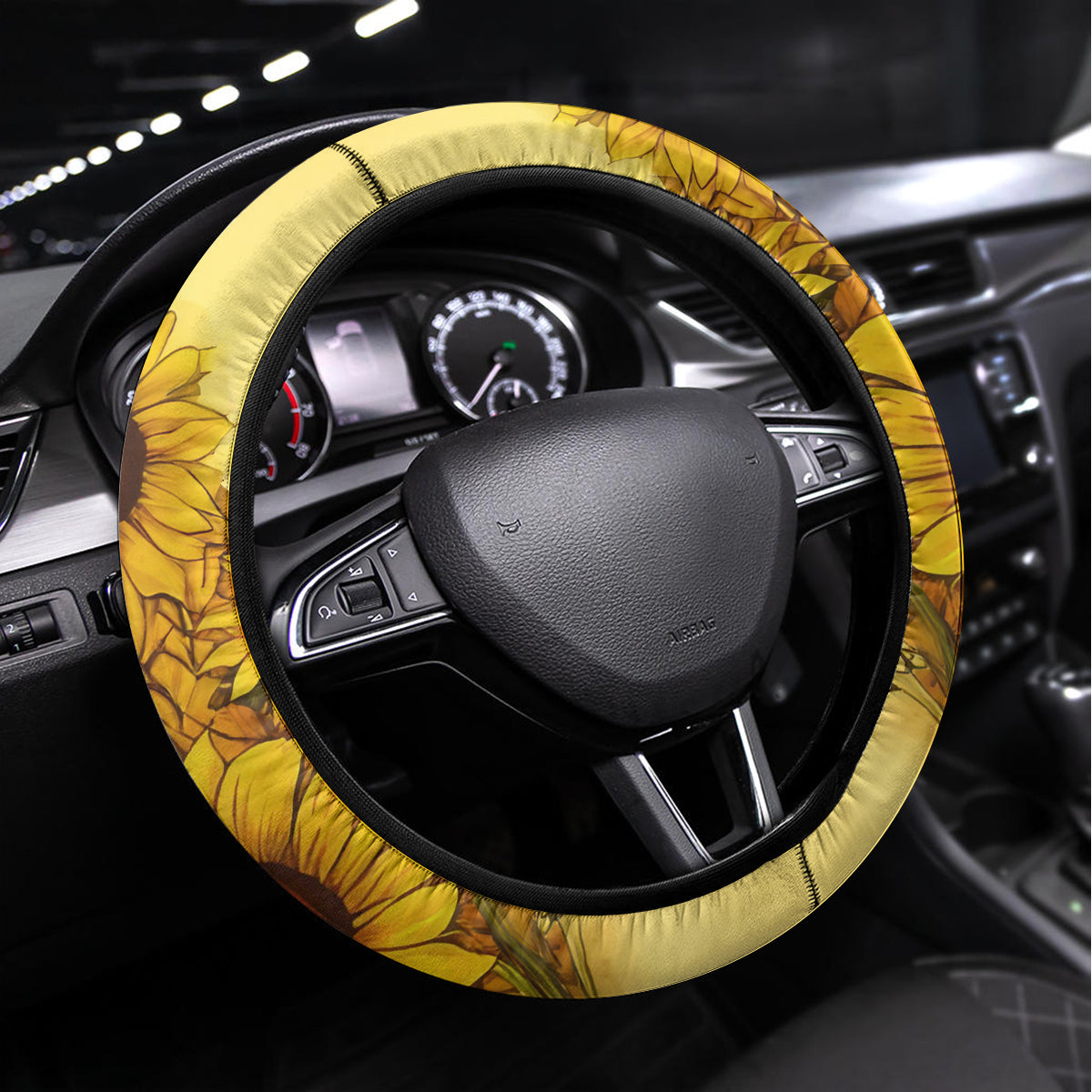 Sunflower Skull Steering Wheel Cover I'm Blunt Because God Rolled Me That Way - Wonder Print Shop