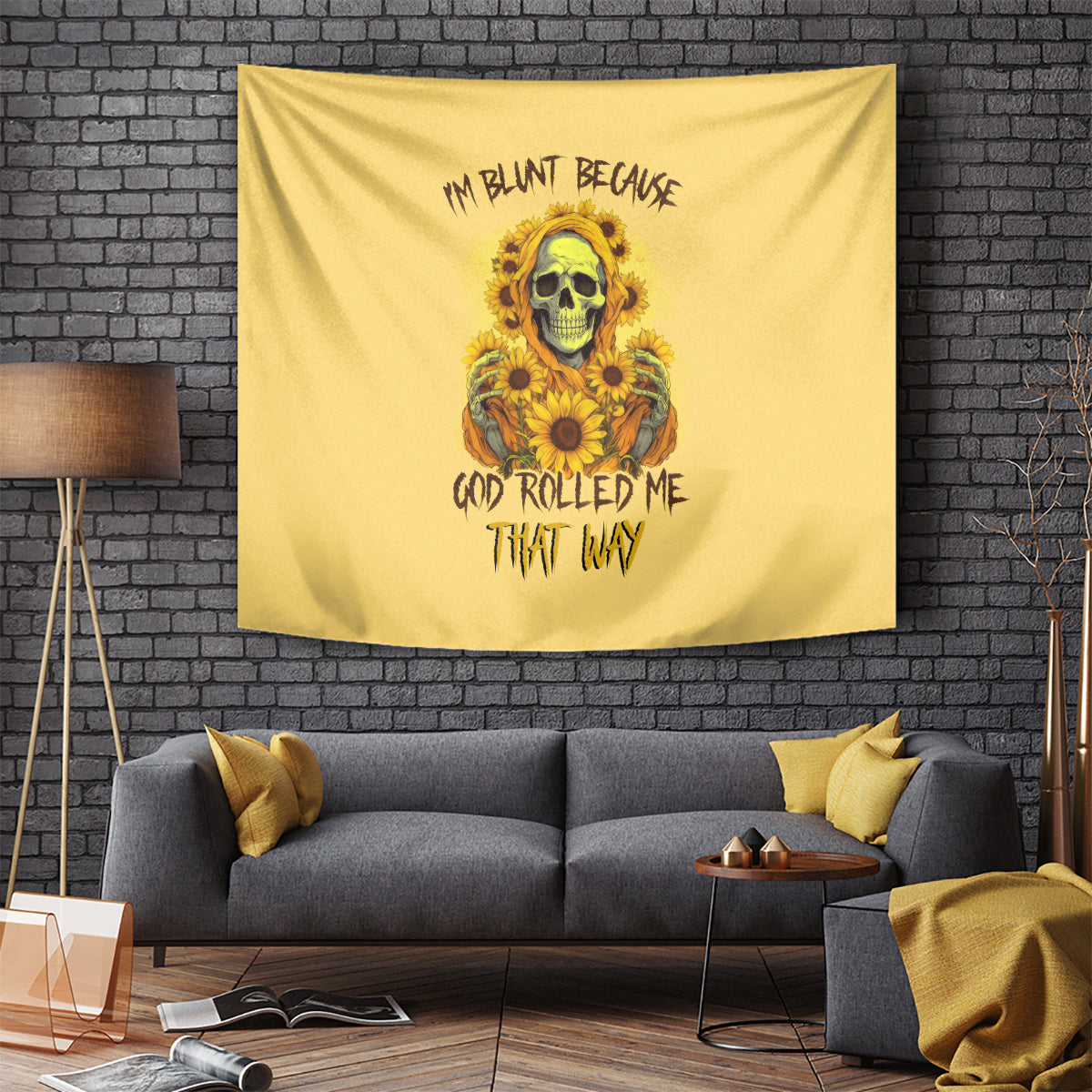 Sunflower Skull Tapestry I'm Blunt Because God Rolled Me That Way - Wonder Print Shop
