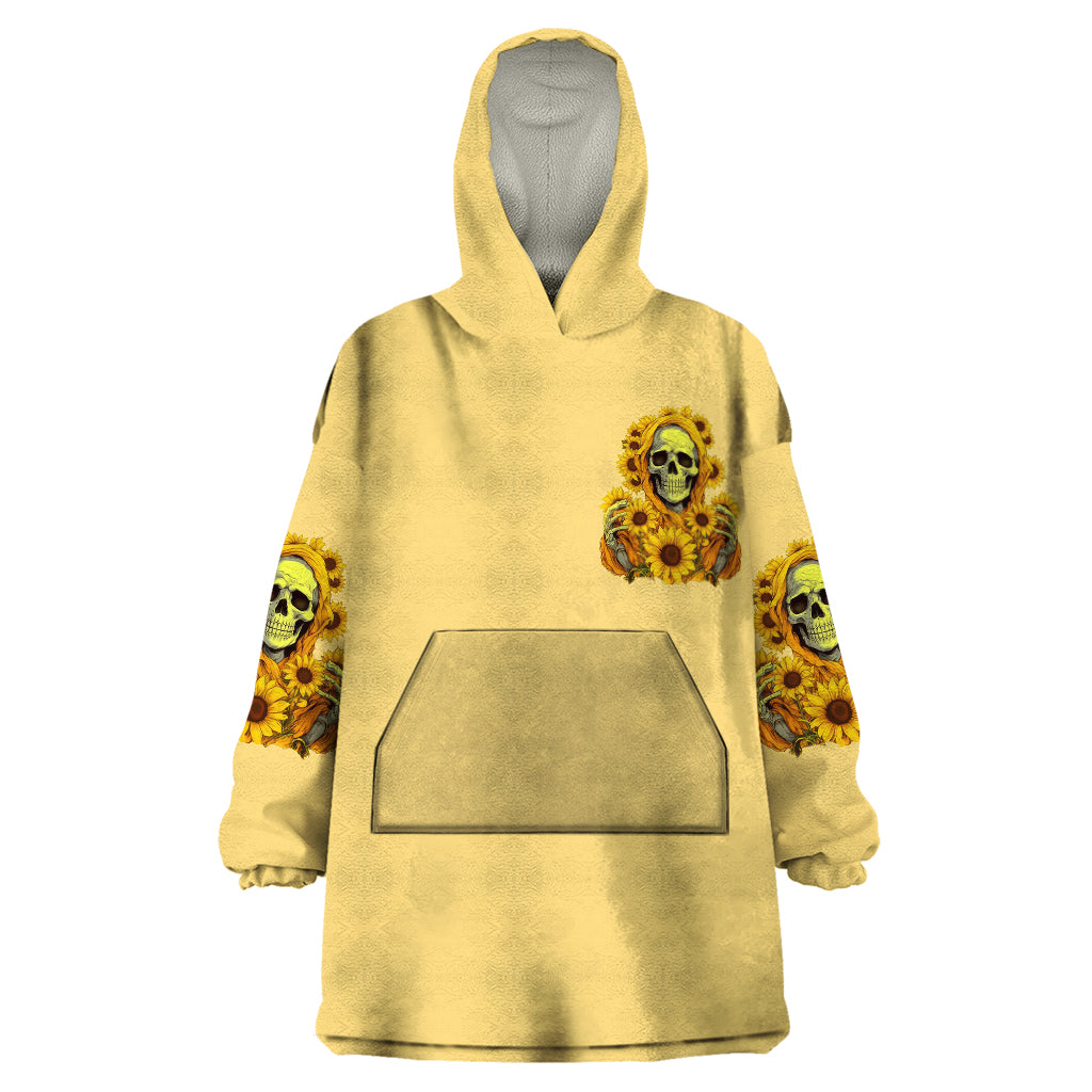 Sunflower Skull Wearable Blanket Hoodie I'm Blunt Because God Rolled Me That Way - Wonder Print Shop